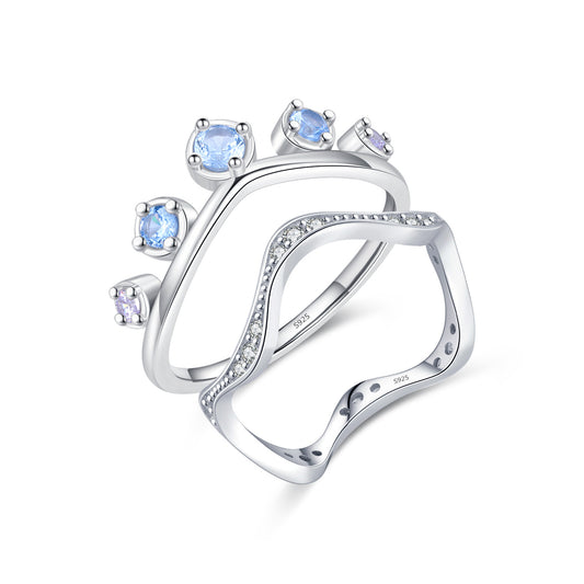 925 Sterling Silver Crown Irregular Wave Zircon Ring
