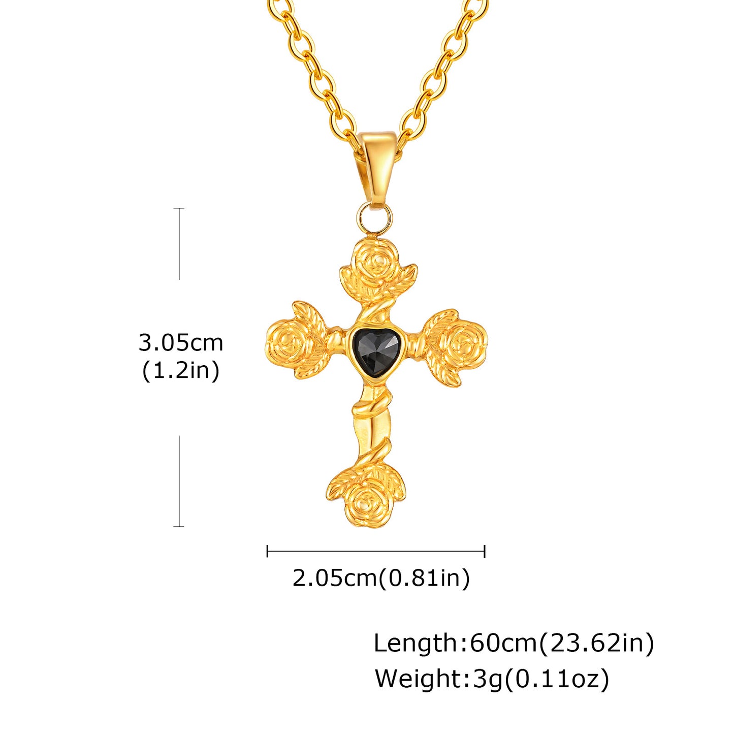 Planderful Medieval Rose Cross Zircon Pendant Necklace Men
