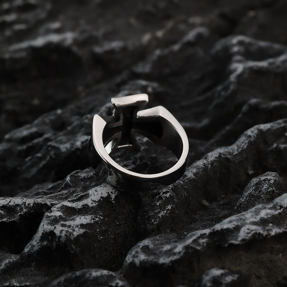 European And American Jewelry Wholesale Men's Titanium Steel Ring Retro Cross Skull Ring Non Rusty Non Allergic