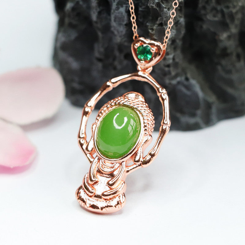Oval Natural Hotan Jade Baby Buddha Necklace from Fortune's Favor Collection