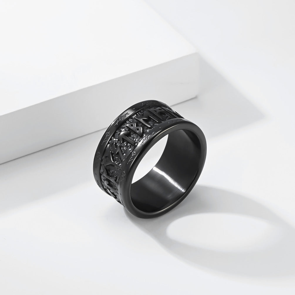Planderful Everyday Genie Viking Ring Titanium Steel With Luhn Rune For Norse Heritage Fans