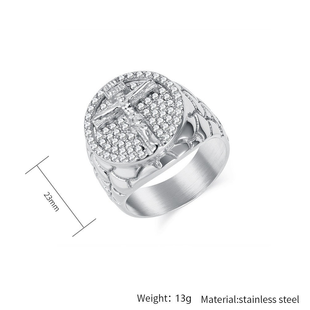 Steel Ring – Vintage Cross Zircon Ring