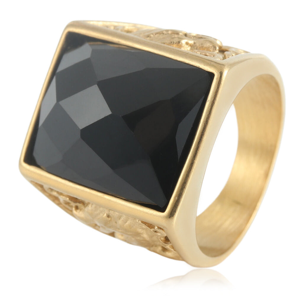 Planderful Dragon Ring Stainless Steel Unisex Square Stone Retro Punk Statement Jewelry For Men Women