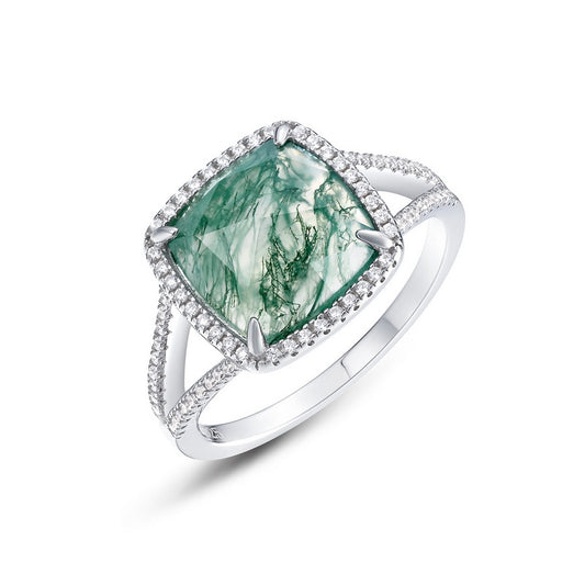 S925 Sterling Silver Moss Agate Signature Ring