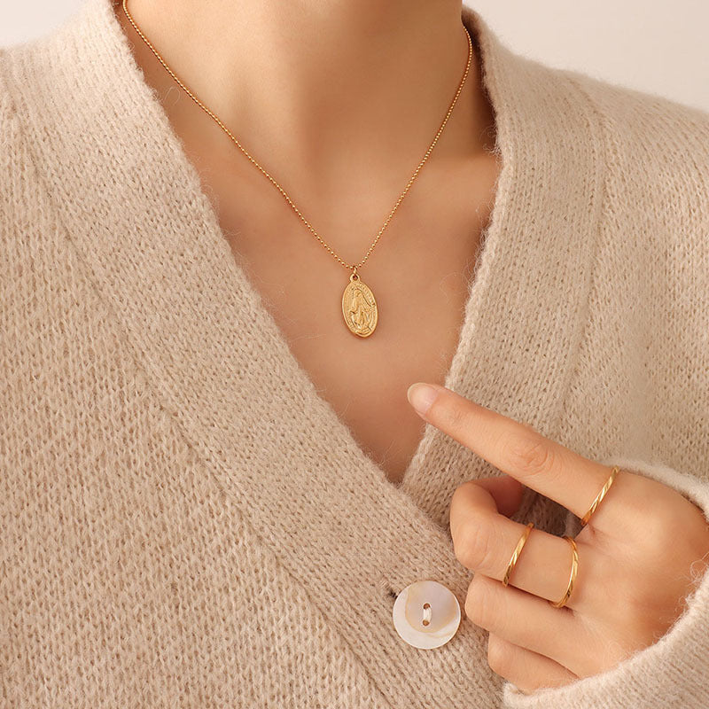 Golden Retro Portrait Pendant Necklace by Planderful - Everyday Genie Collection