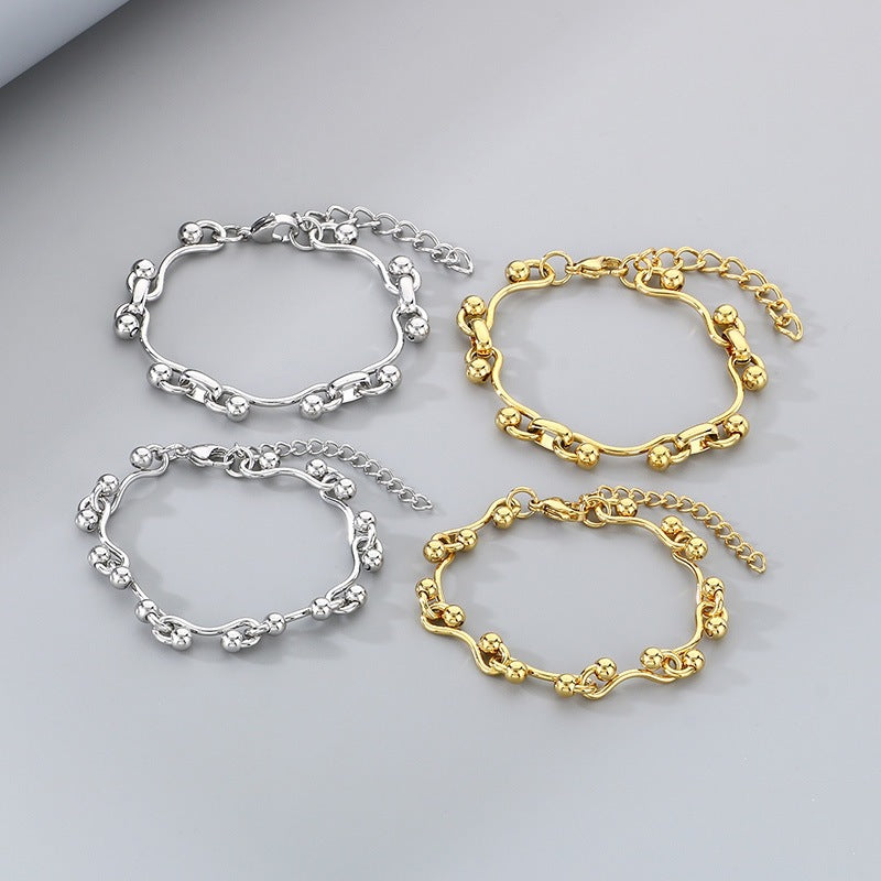 French Gentle Round Bead Twist Line Stainless Steel Twist Line Wave Round Bead Heavy Bracelet