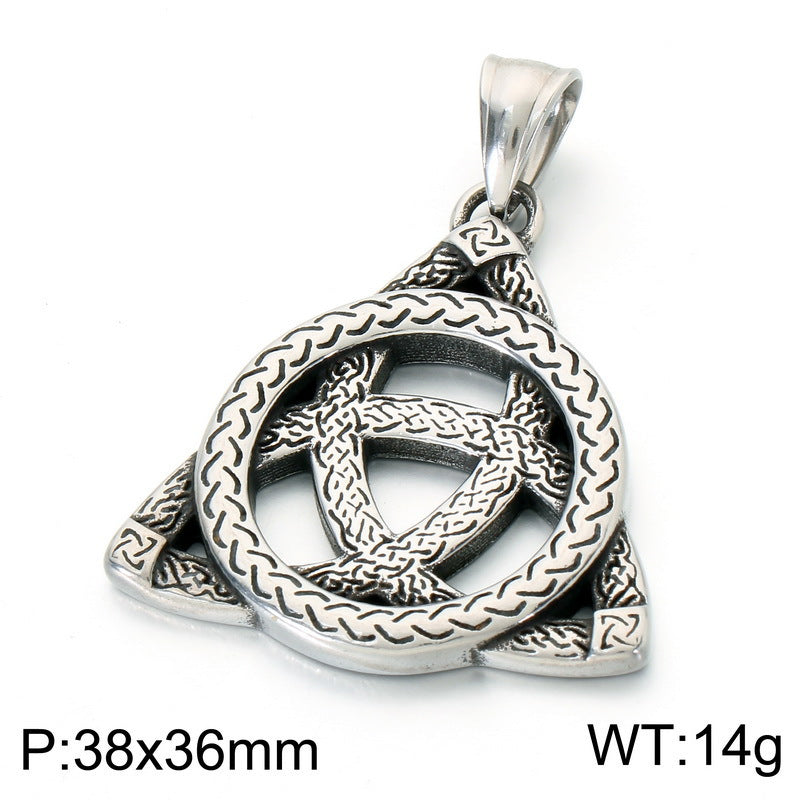 Nordic Celtic Symbol Retro Mysterious Sun And Moon Pentagram Inlaid With Opal Triangle Necklace