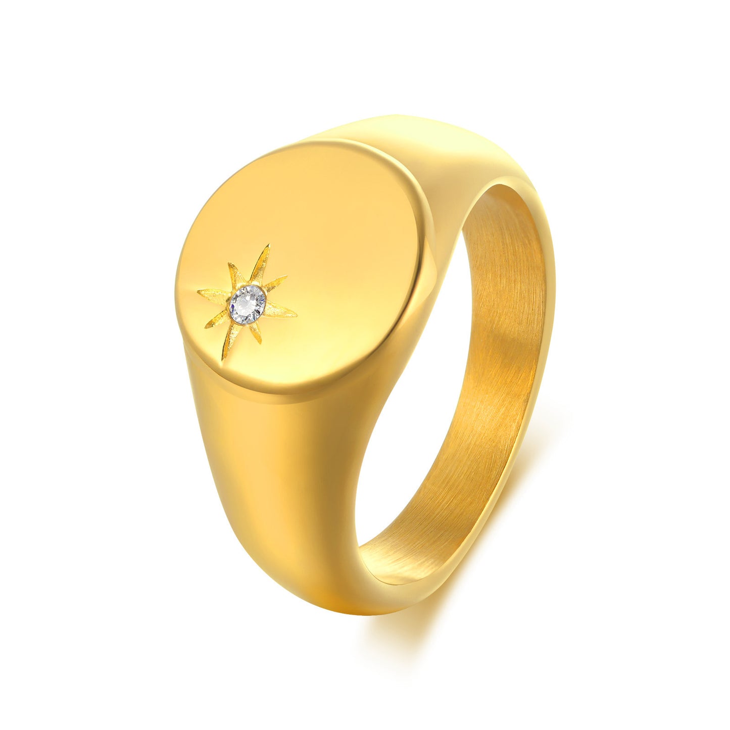 Stainless Steel Single Zircon Geometric Ring Gold Ladies