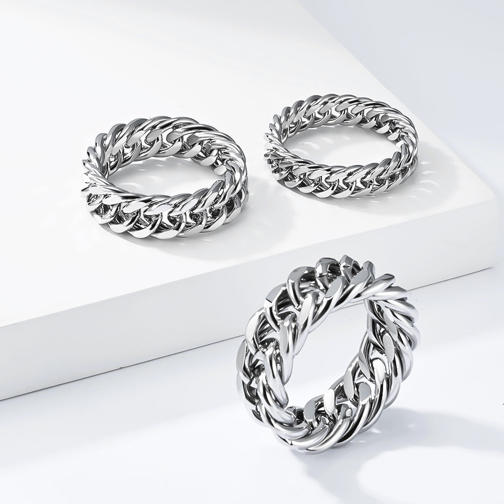 Planderful Stainless Steel Cuban Chain Ring Everyday Genie Unisex Hip Hop Fashion High End Statement Jewelry