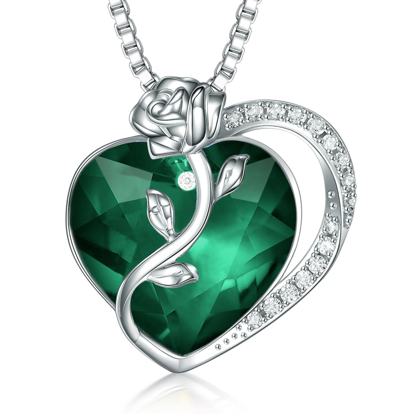 S925 Sterling Silver Rose Love Necklace with Crystal Pendant
