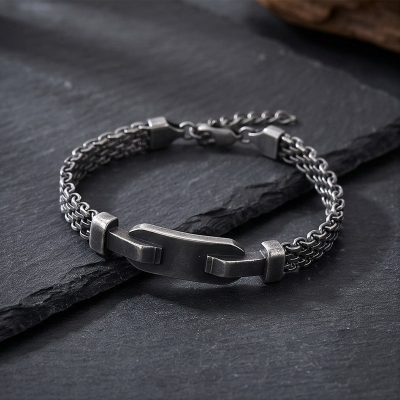 Style Rectangular Plate Mesh Chain Titanium Steel Bracelet Geometric Curved Bar