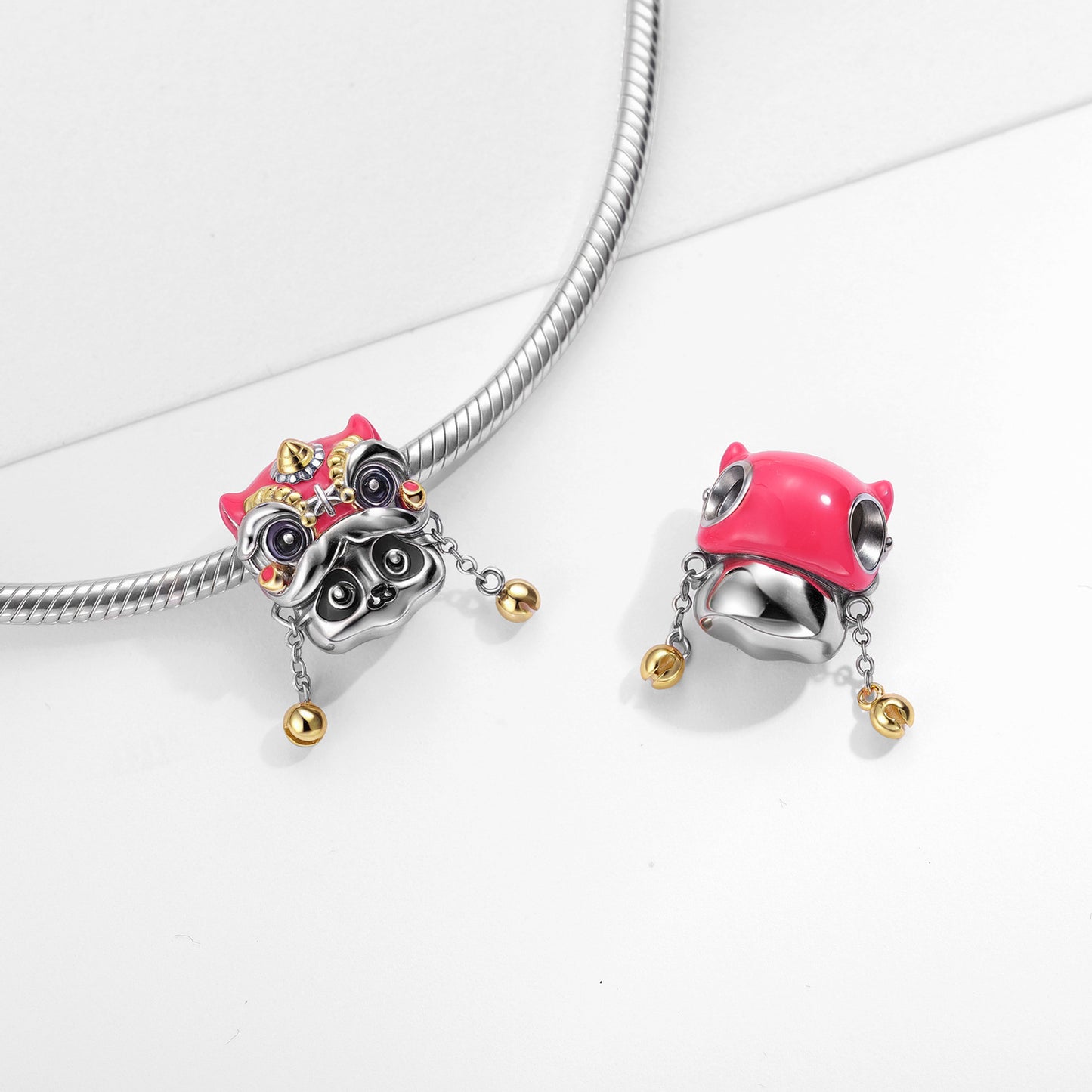 Planderful Jewelry Sterling Silver Beading Pendant With Pink Panda Beads And 14K Gold Accents