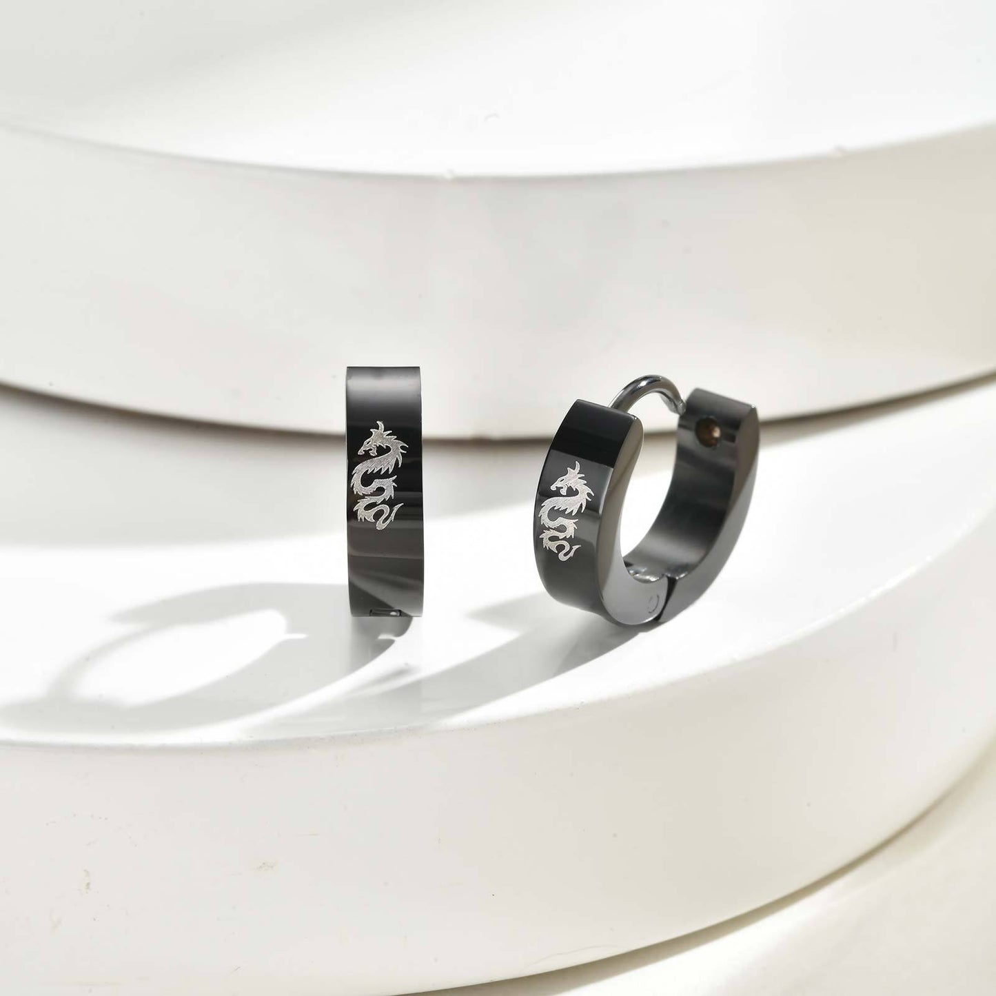 Planderful Men's Laser Dragon Pattern Earrings Stud