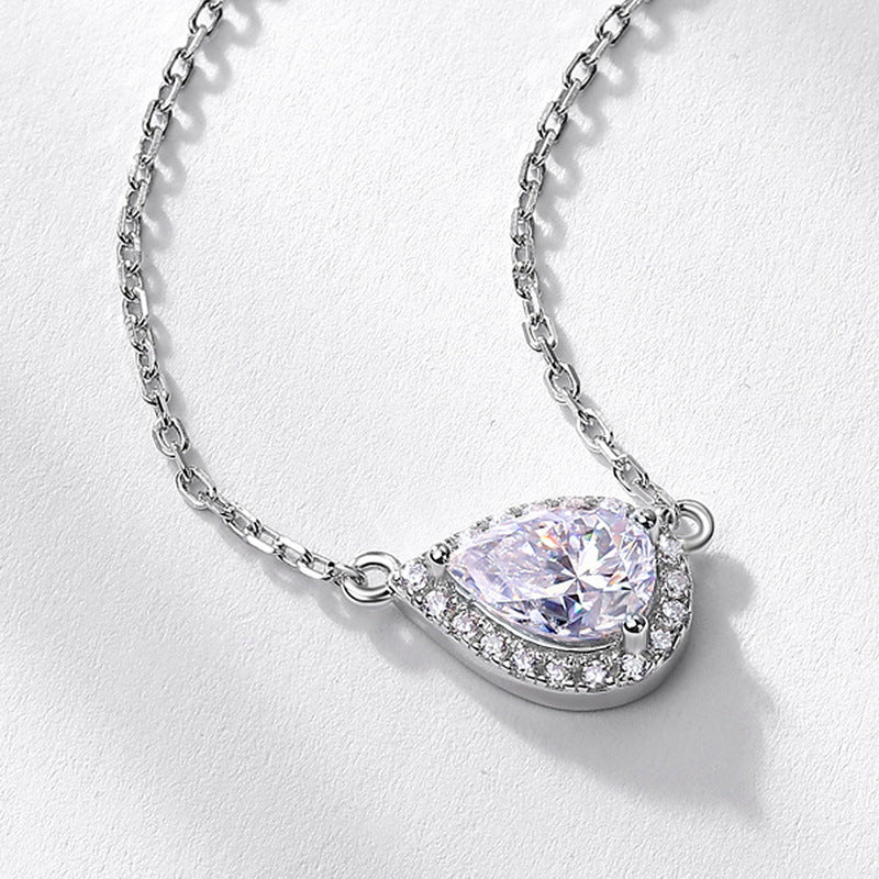 S925 Sterling Silver Moissanite Teardrop Pendant Necklace