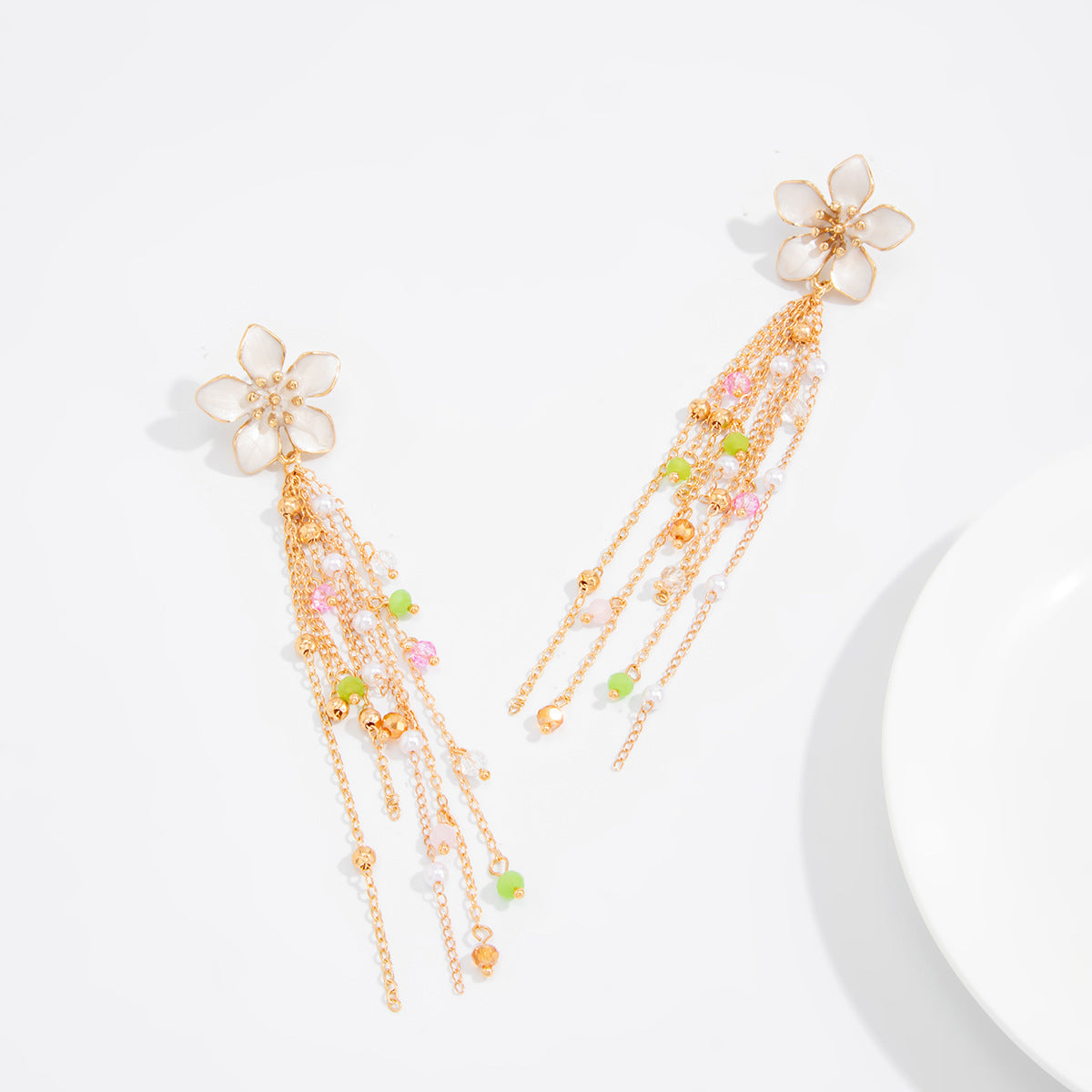 Crystal Fringe Earrings For Women By Planderful Vienna Verve Colorful Floral Pearl Drop Statement Jewelry