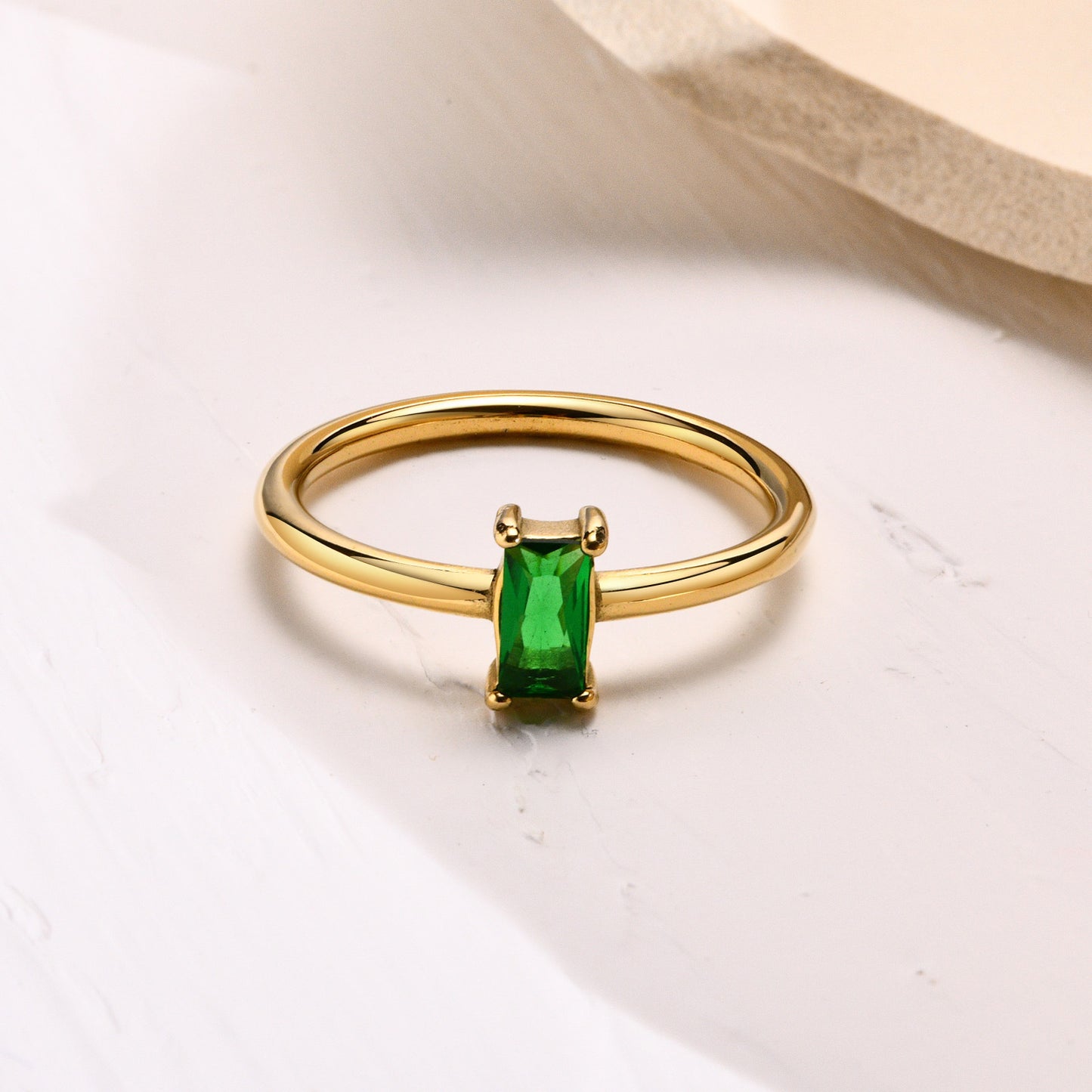 Stainless Steel Green White Square Zircon Gold Lady Ring