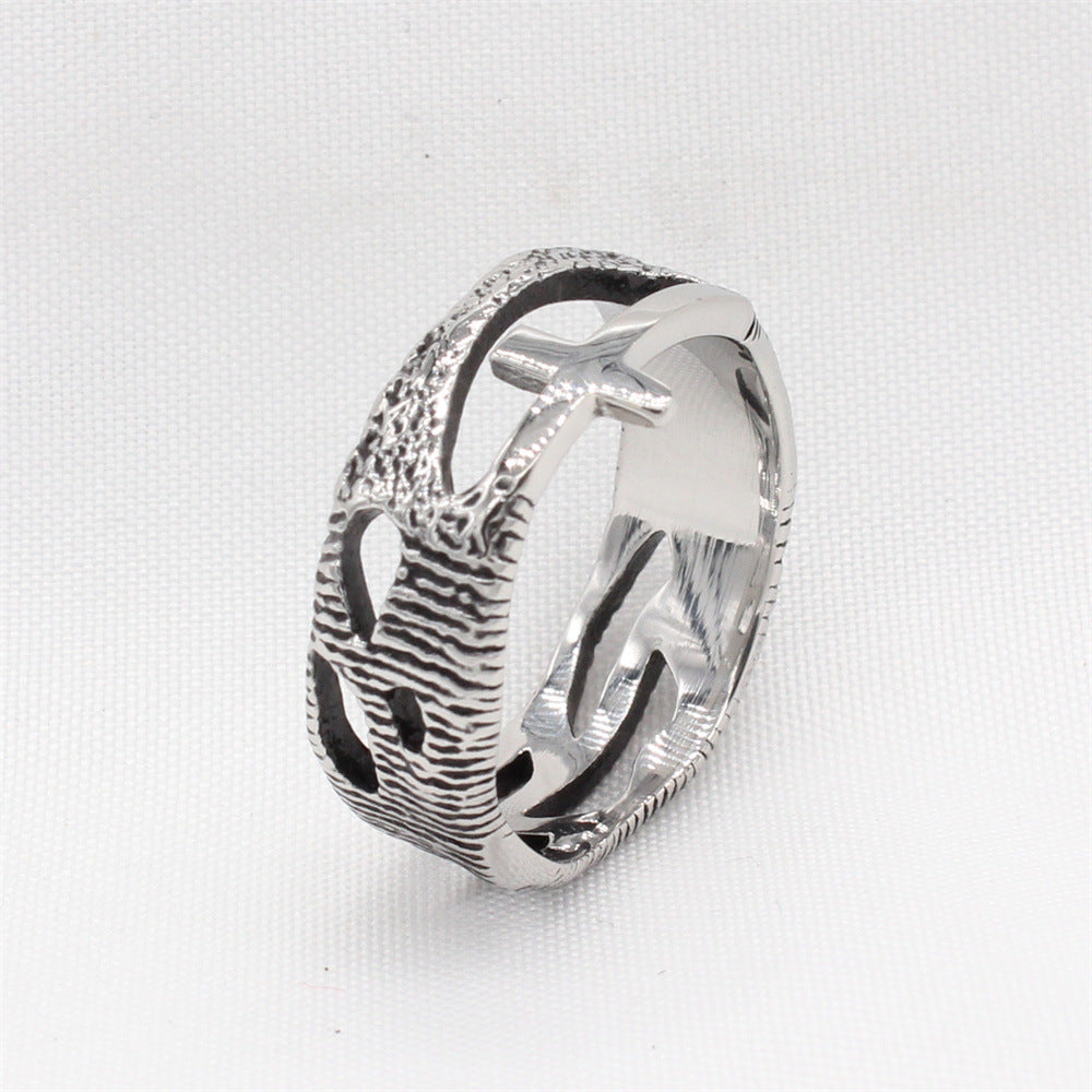 Planderful Everyday Genie Retro Cross Men's Titanium Steel Ring – Personalized European American Style