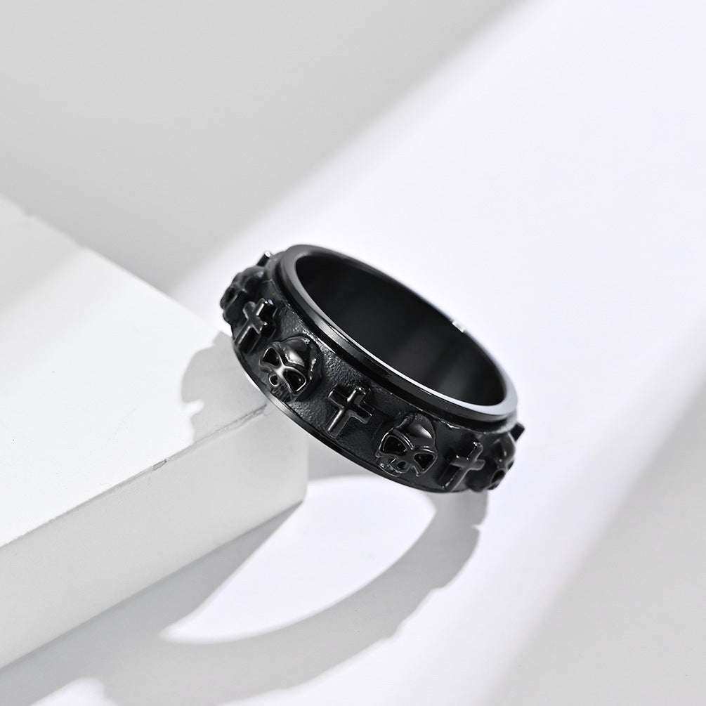 Planderful Punk Skull Cross Ring Rotatable Decompression Jewelry For Edgy Fashion Lovers