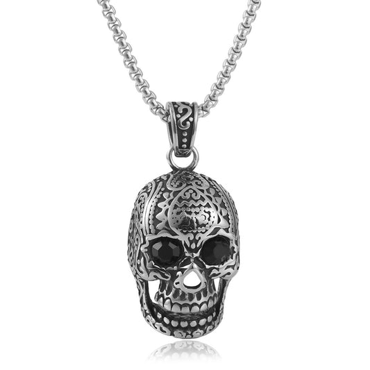 Titanium Steel Multi-Color Eye Skull Pendant Necklace for Men - Retro Punk Style