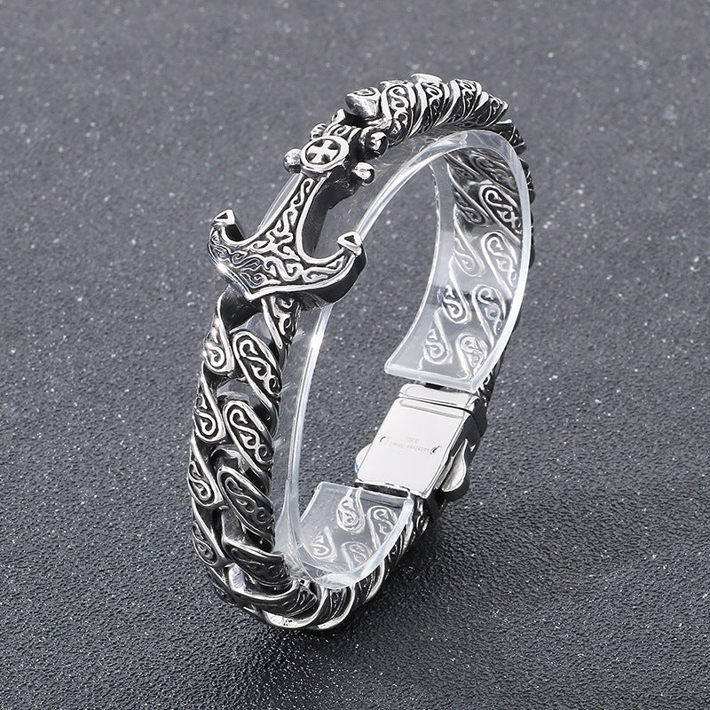 Planderful Men's Titanium Steel Cuban Chain Bracelet Bold