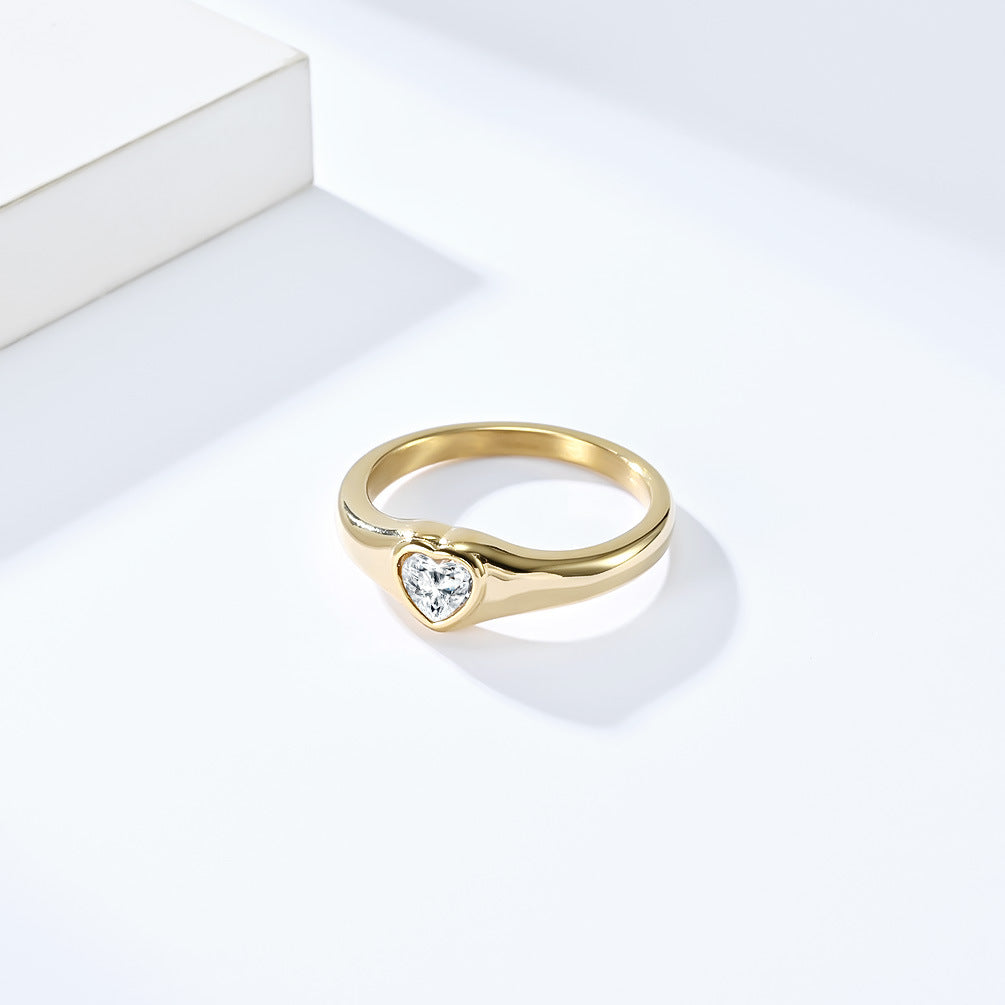 Planderful Zircon Heart Ring For Women Titanium Steel Jewelry Elegant Fashion Wedding Band