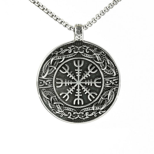Nordic Retro Men's Stainless Steel Viking Compass Necklace