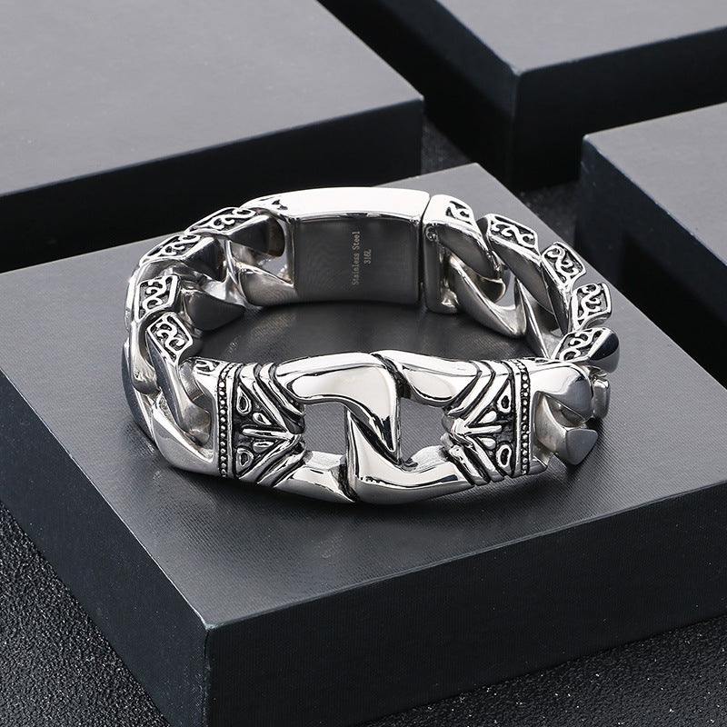 Planderful Titanium Steel Men Engraved Bracelet Domineering