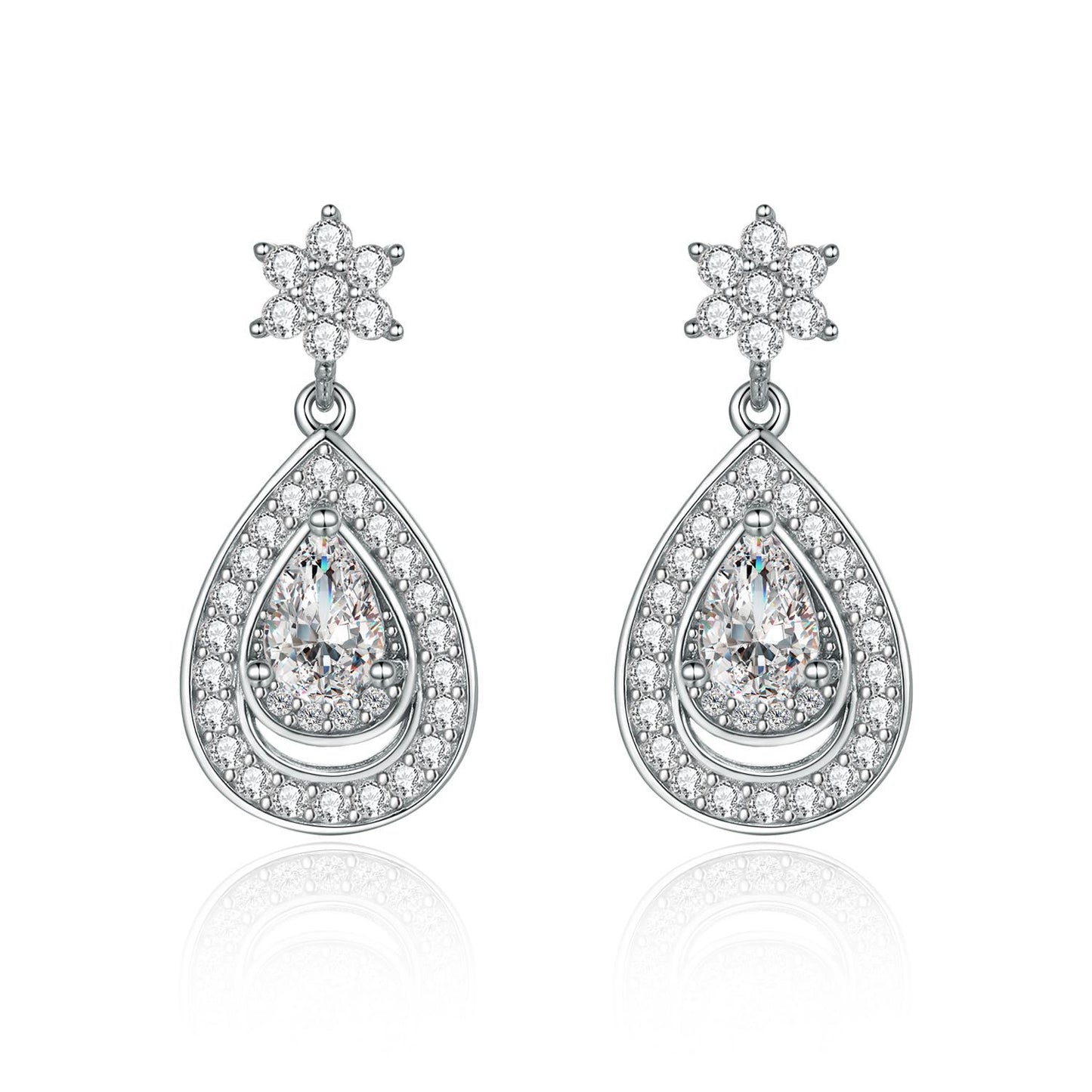 Water Drop Halo Pear Shape Zircon Pendant Star Sterling Silver Drop Earrings