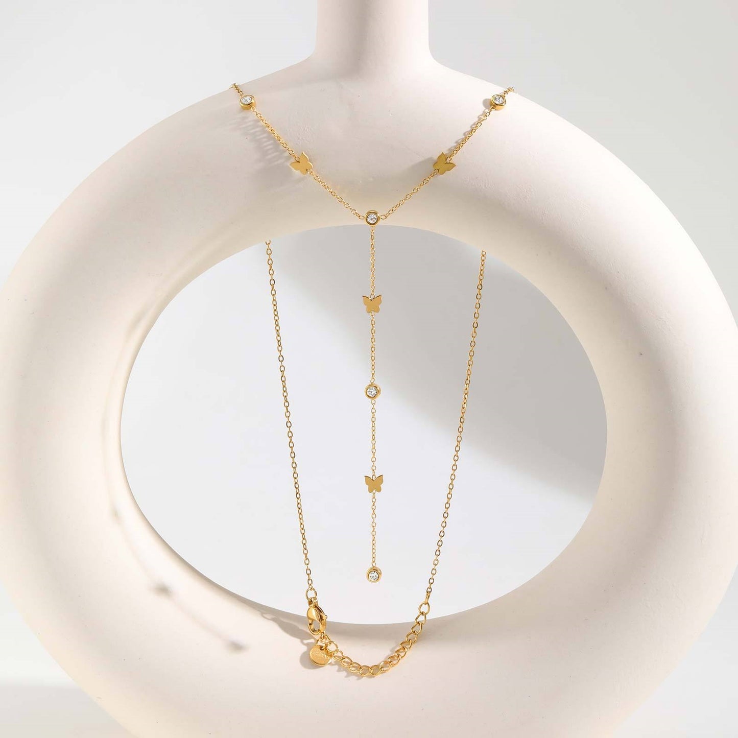 Style Lady Stainless Steel Tetragonal Star Cross Butterfly Heart Zircon Necklace