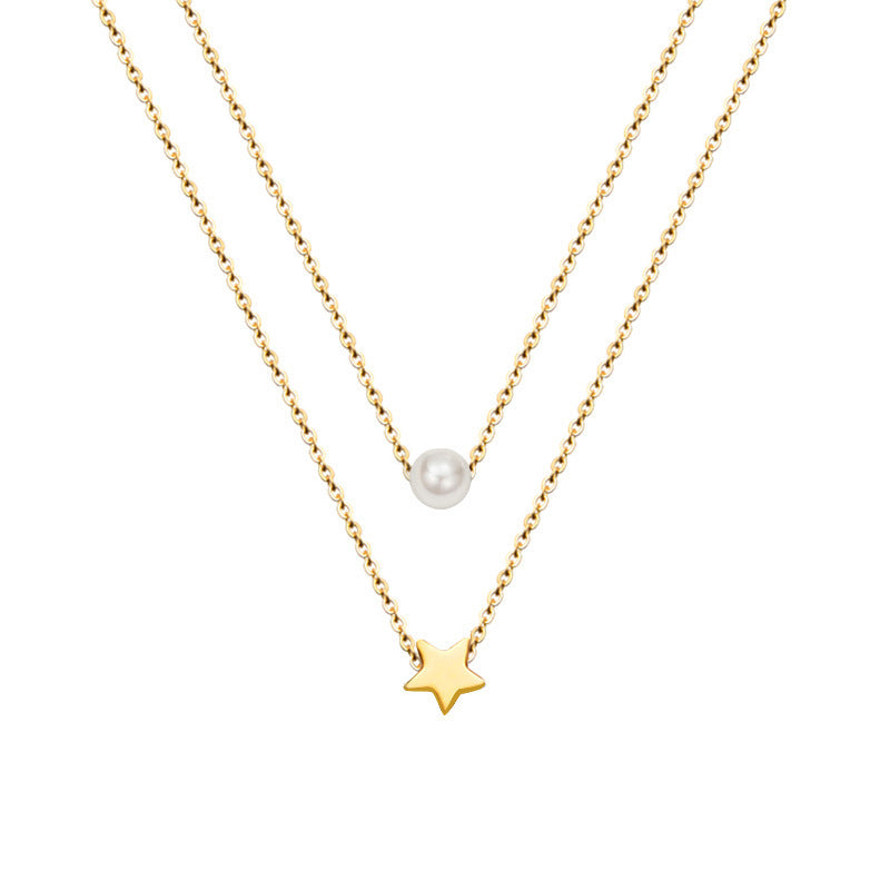 Golden Star Pearl Pendant Necklace - Fashion Jewelry for Women