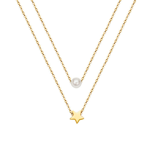 Golden Star Pearl Pendant Necklace - Fashion Jewelry for Women
