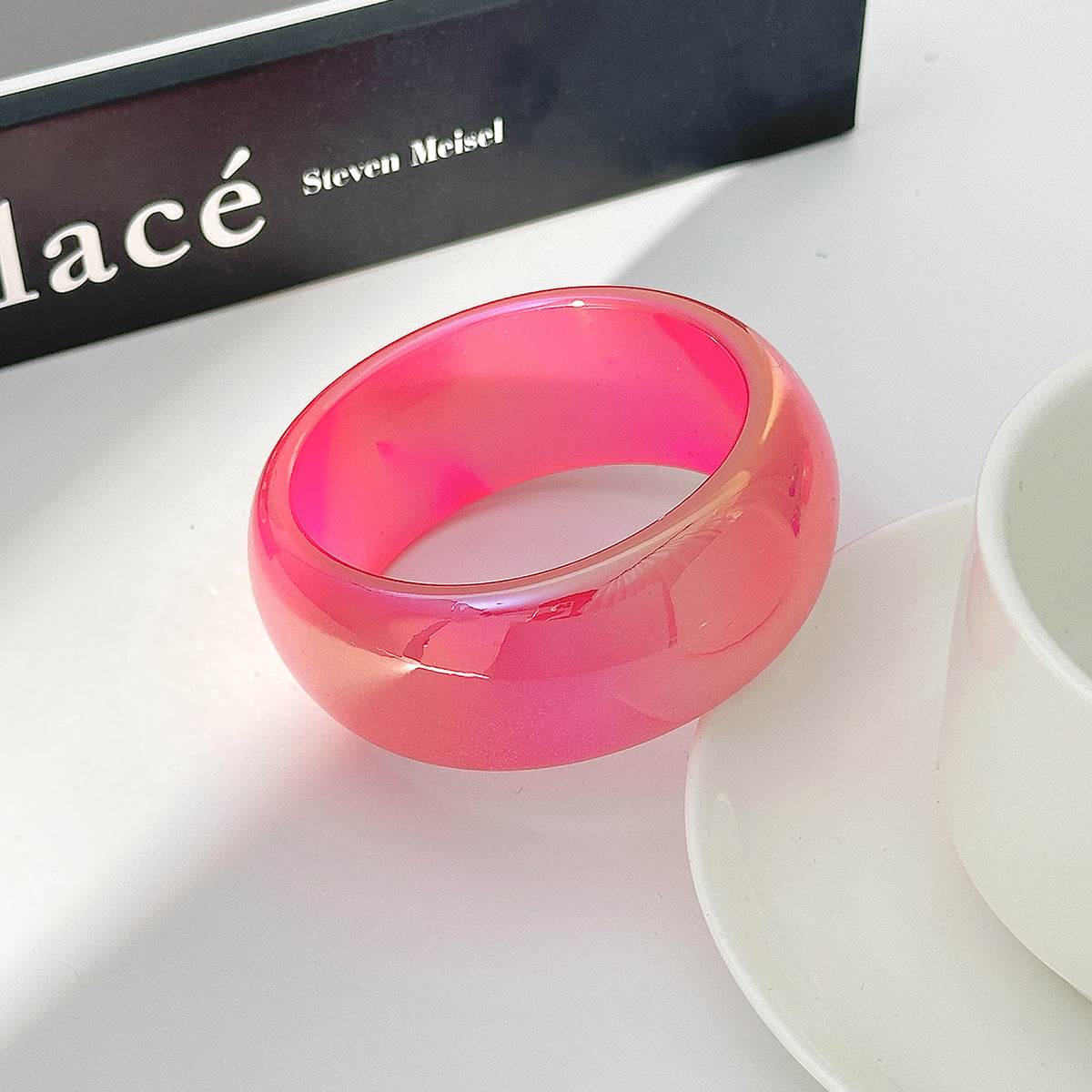 Planderful Vienna Verve Pearlescent Resin Bracelet for Trendsetters Wide Geometric Statement Jewelry