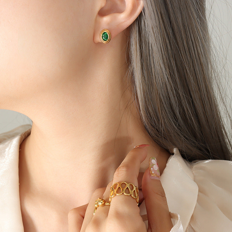 Vibrant Retro Red and Green Zircon Cross-Border Earrings with 18K Gold Plating