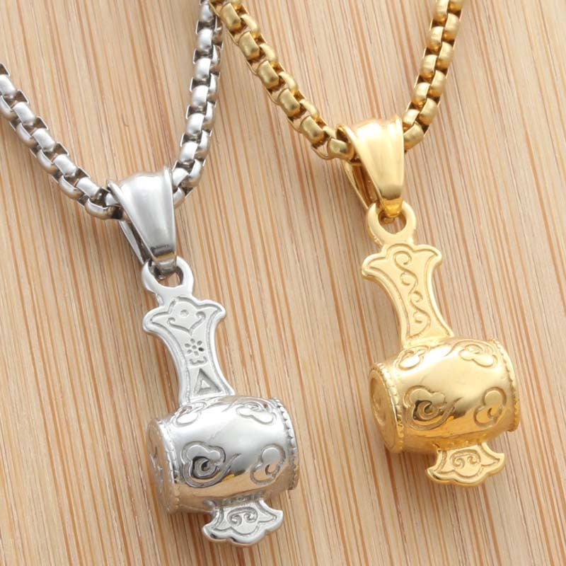 Men's Retro Punk Titanium Steel God of Wealth Hammer Pendant Necklace