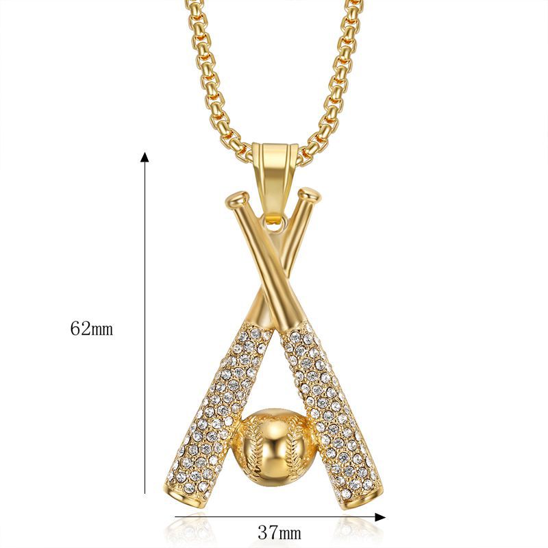 Hip Hop Jewelry Baseball Pendant Necklace Stainless Steel Gold Plated Zircon Planderful Everyday Genie