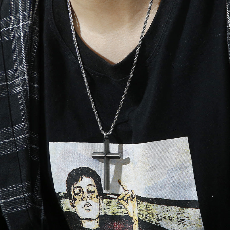 Japan And Korea Electroplated Gold Cross Pendant, Creative Titanium Steel Men's 3mm Necklace