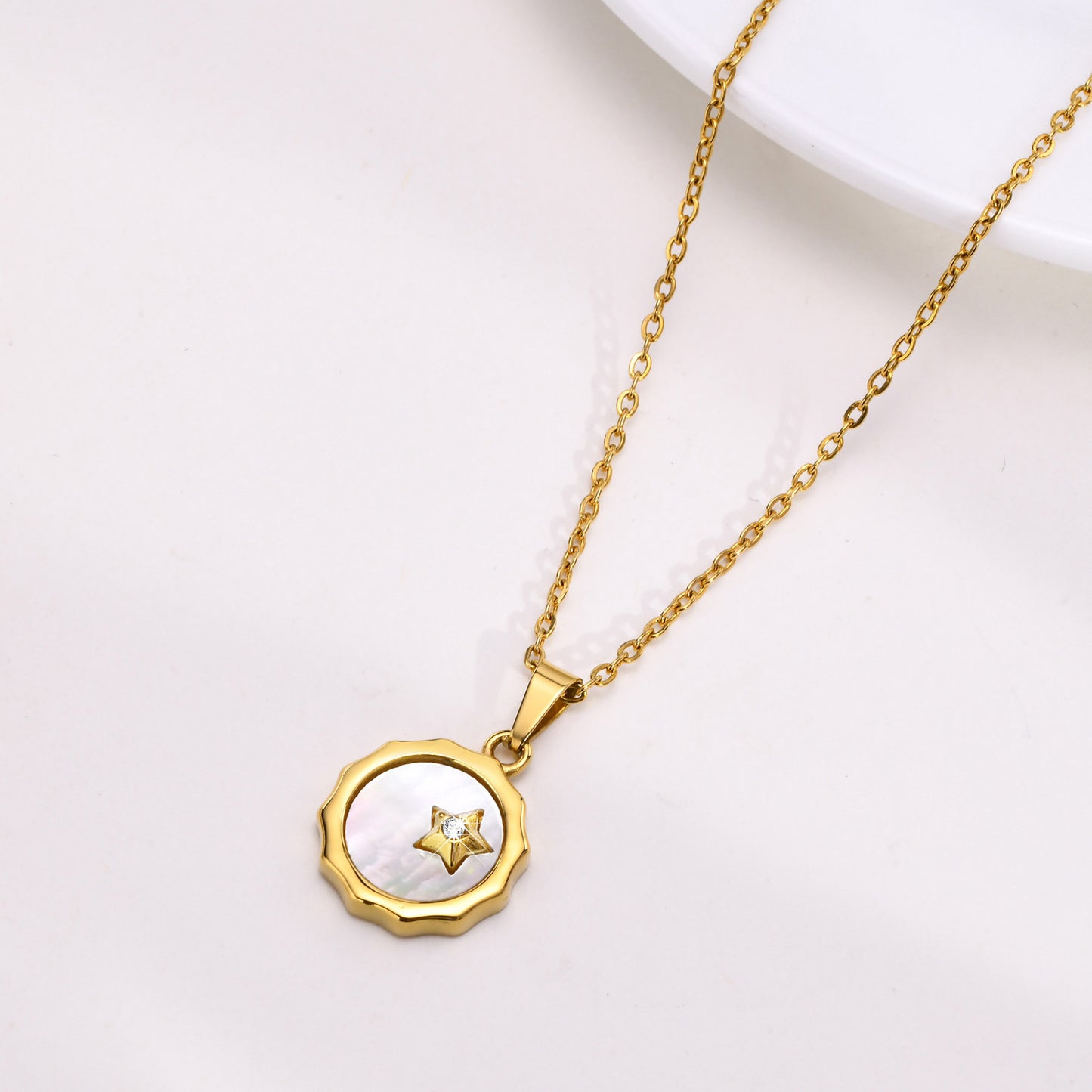 Stainless Steel Necklace Wholesale Shell Pentagram Pendant Gold