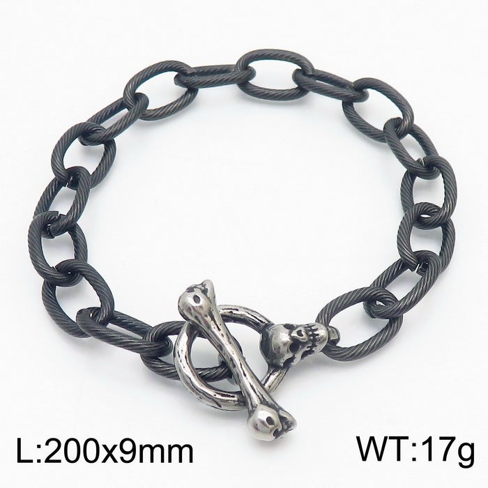 Punk Dark Wind Titanium Steel Bone Ot Buckle Bracelet – & Antique Unisex