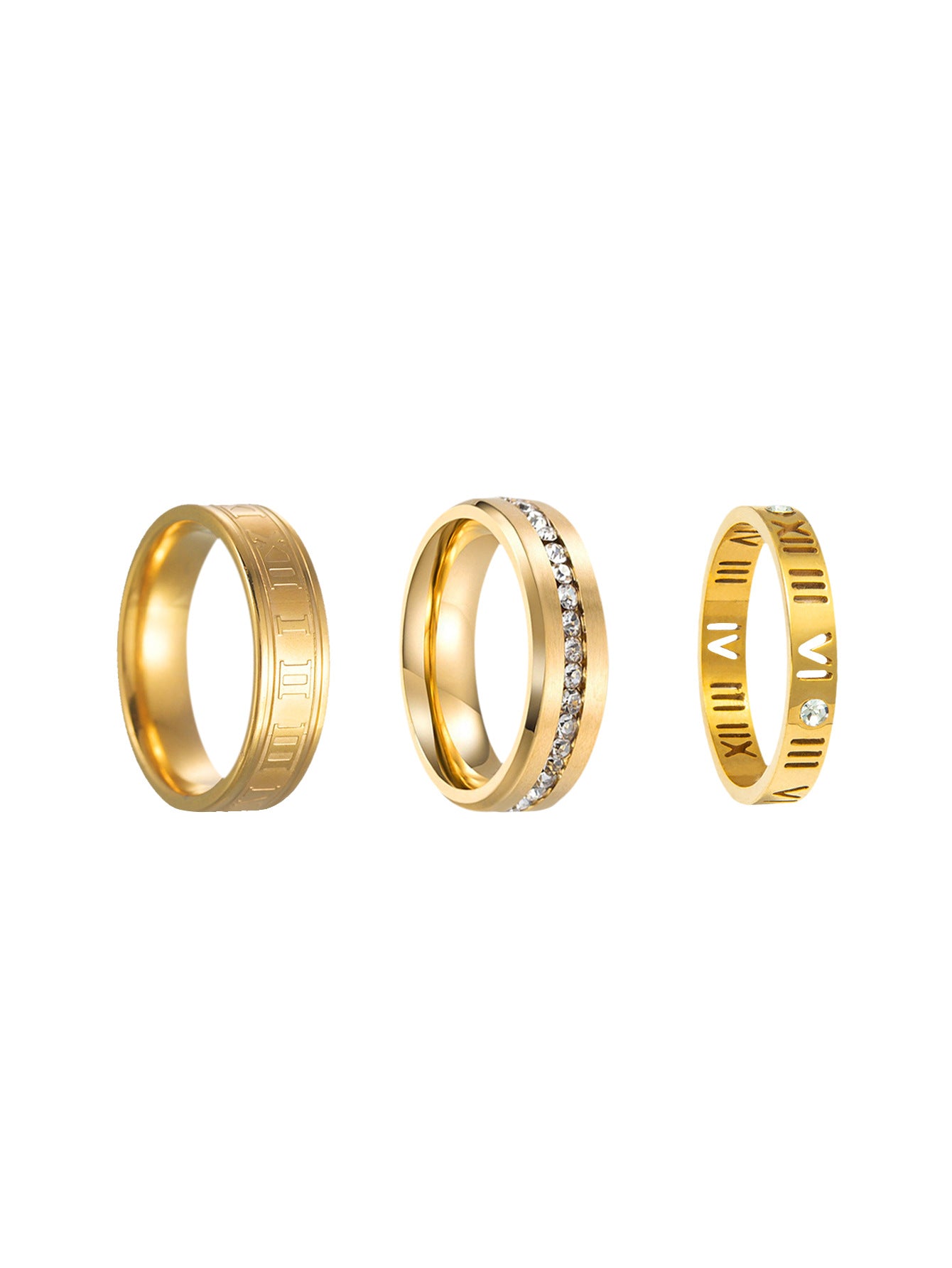 Planderful Titanium Steel Couple Ring Roman Numerals Zircon