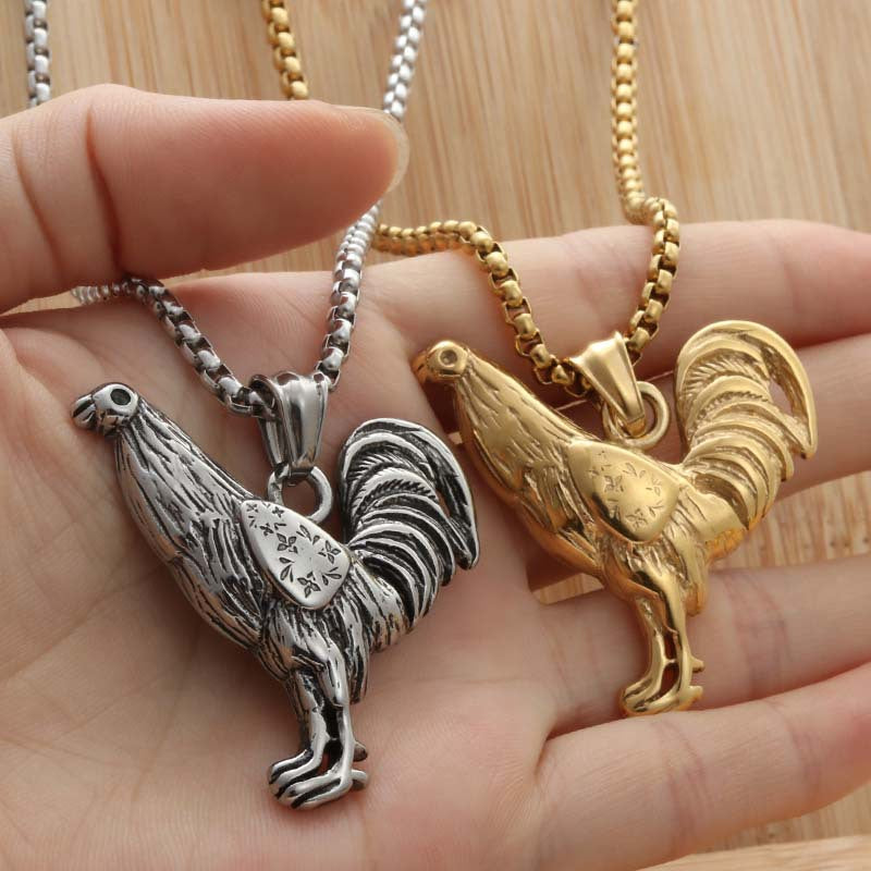 Personalized Titanium Steel Rooster Pendant Necklace for Men - Retro Punk Style