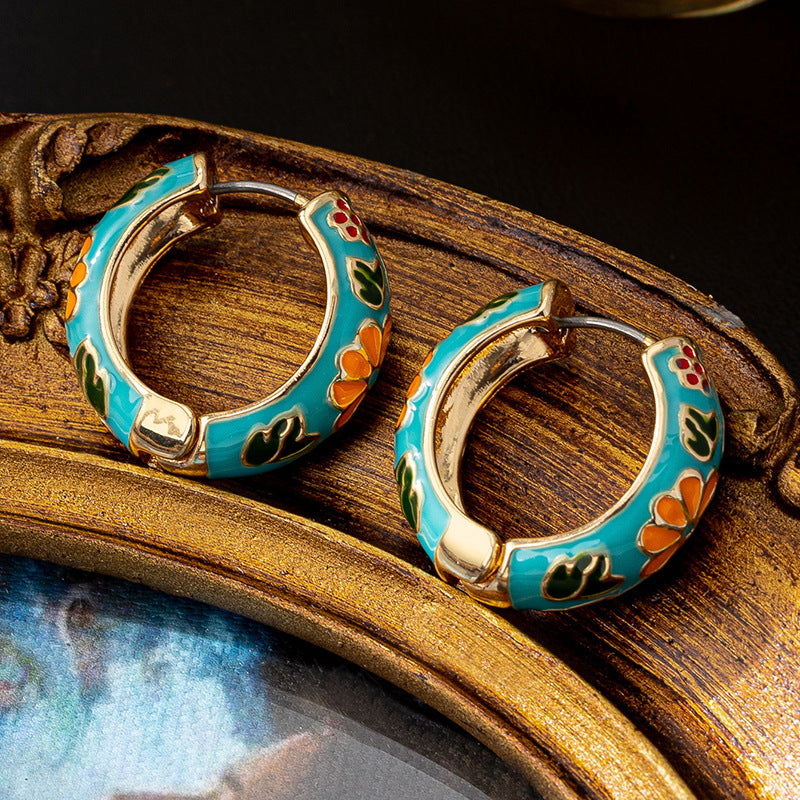 Planderful Vienna Verve Earrings – Versatile Retro Metal Design with Colorful Flower Accents