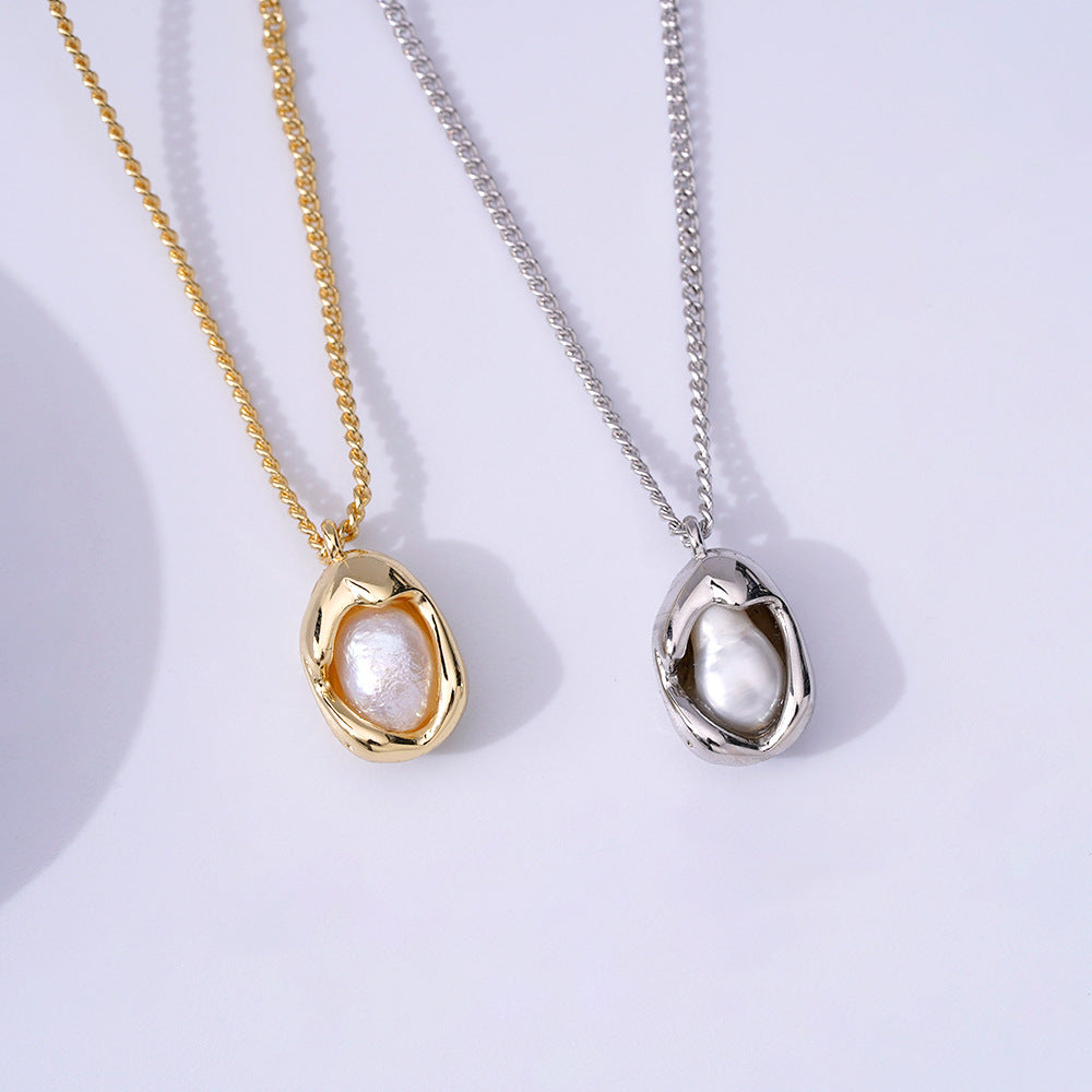 S925 Sterling Silver Pearl Necklace Women's Retro Chain Jewelry