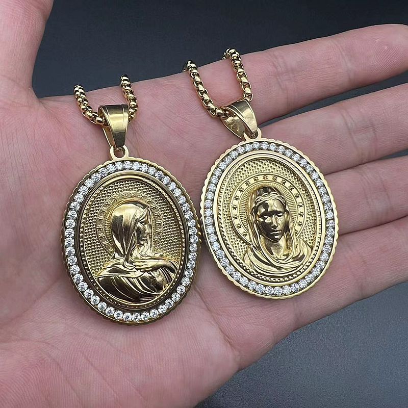 Stainless Steel Necklace - Luxury Gold Plated Virgin Pendant for Hip Hop Religious Jewelry