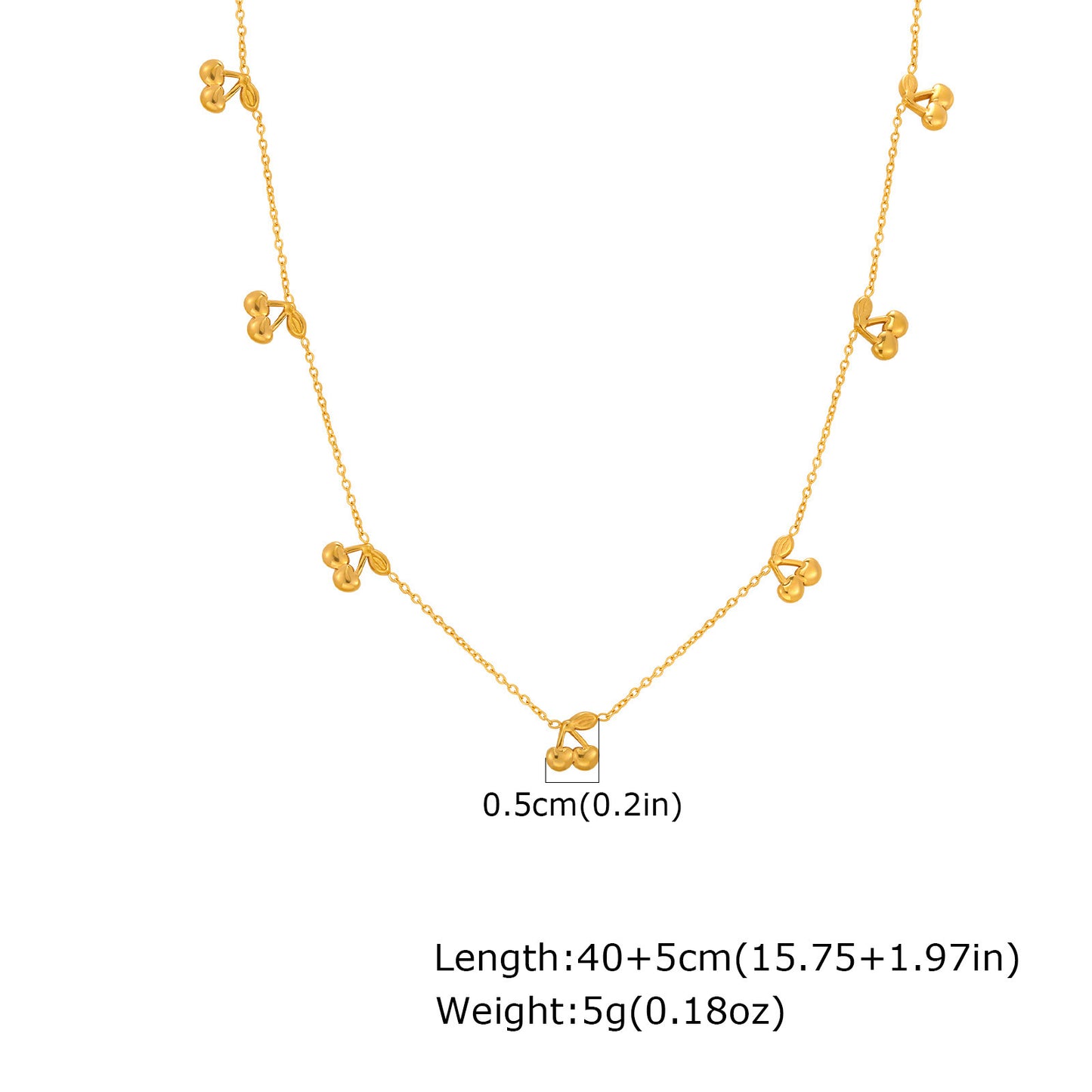 Stainless Steel Sense Zircon Glue Cherry Necklace Crystal Bead Gold