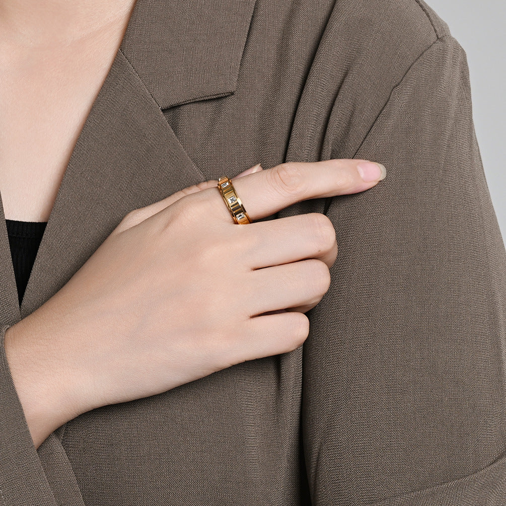 Planderful Rotating Ring Emerald Zircon Titanium Steel For Women Everyday Genie Collection