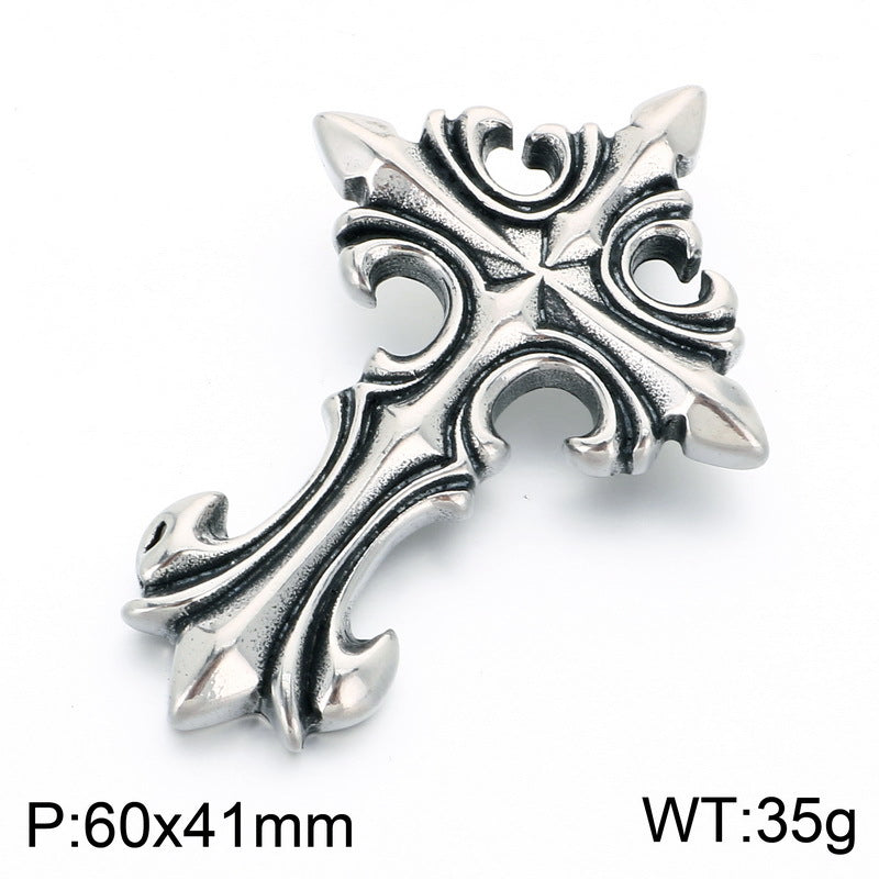 Cross Flower Pendant, Punk Style Goth Smear Skull Cross Stainless Steel Men's Pendant Necklace