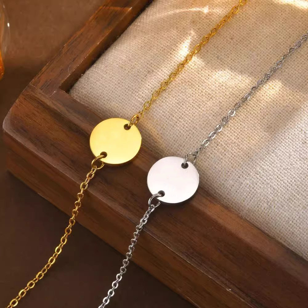 Planderful Jewelry Stainless Steel Round Label Bracelet for Women Minimalist Everyday Accessory