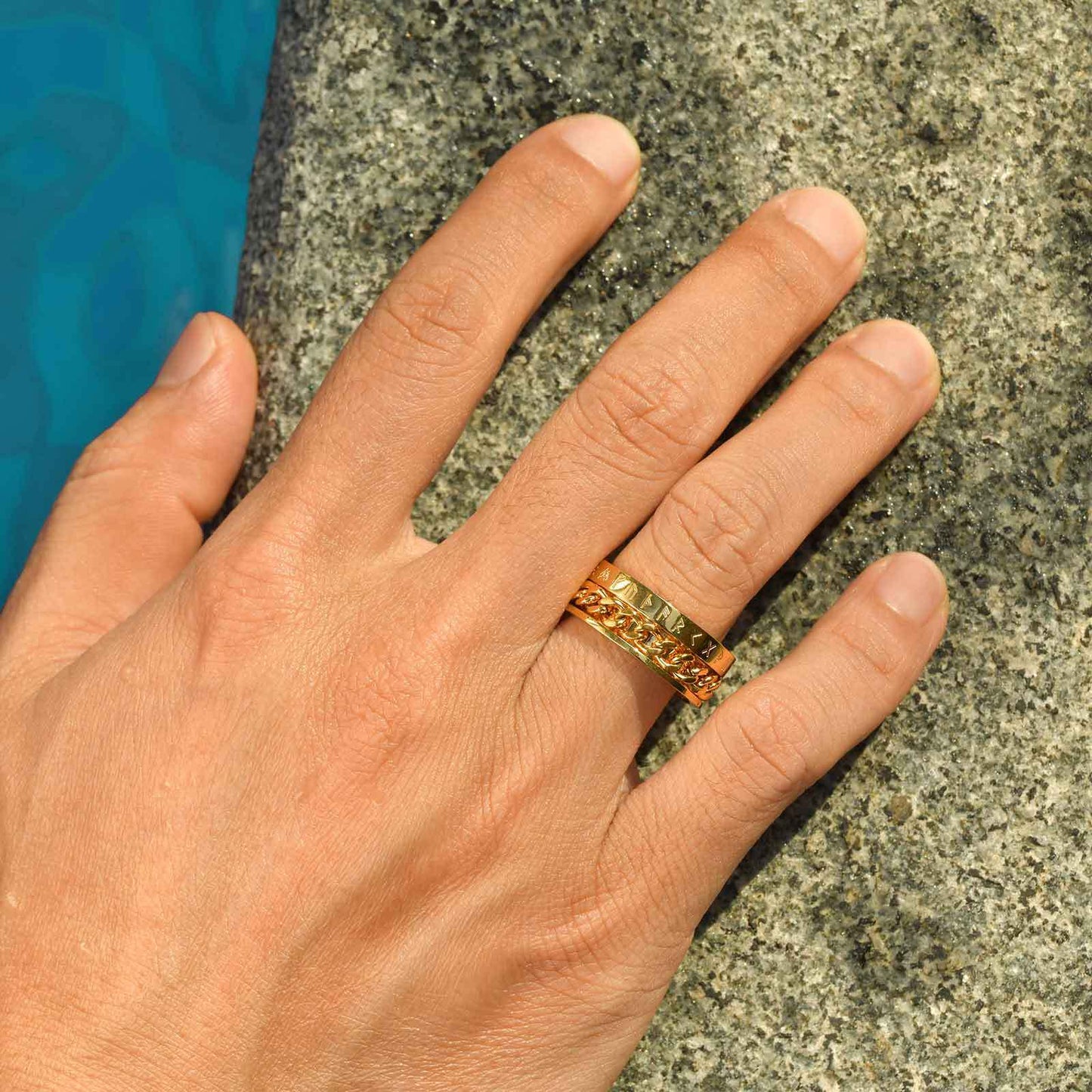 Viking Chain Rotatable Stainless Steel Ring Gold For Men