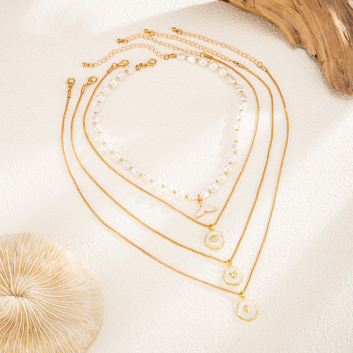 Pearl-Style Fishtail Shell & Heart Necklace