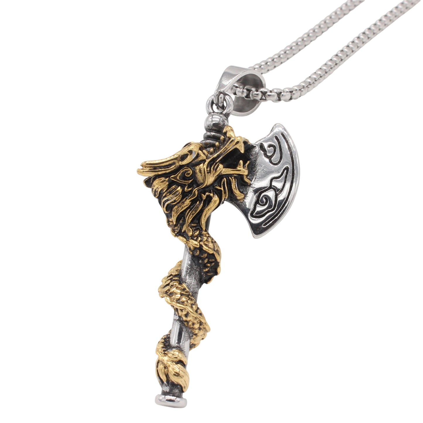 Planderful Norse Legacy Pendant – European and American Retro Dragon Viking Axe Men's Titanium Steel Necklace